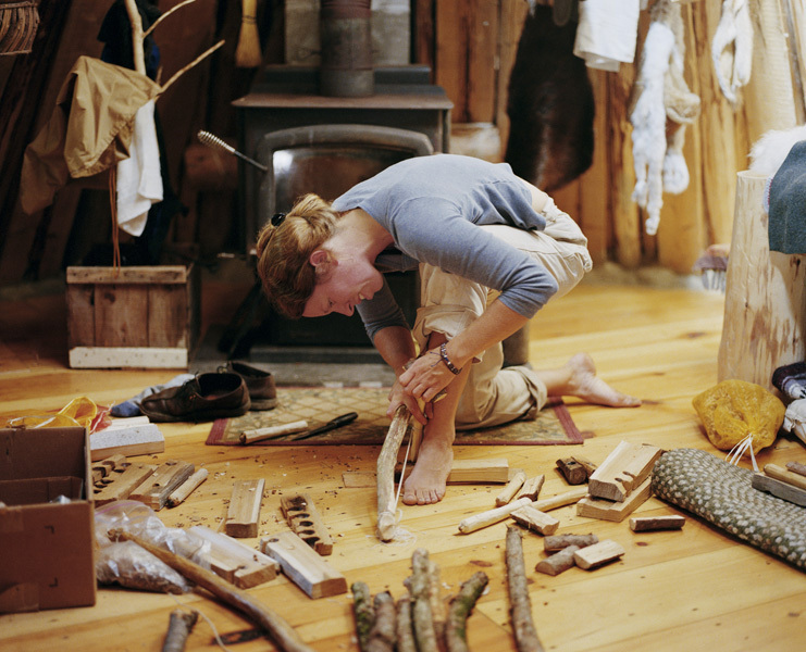 Jenn Making Bow-Drills, Canaan, Maine